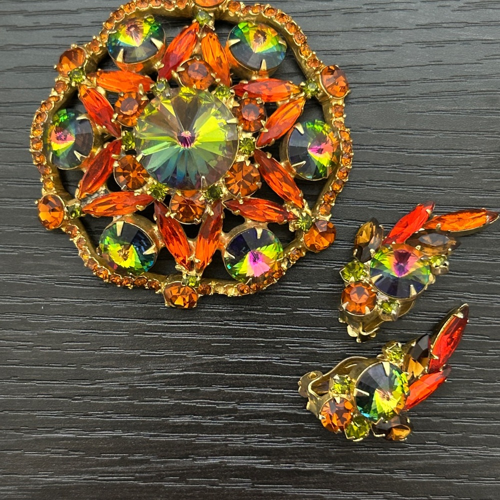 Vintage Multicolor Brooch and Earring Set